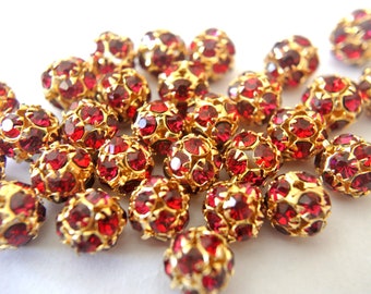 6 stuks vintage Swarovski-kralen: fuschiaroze kristal, verguld (10 mm)