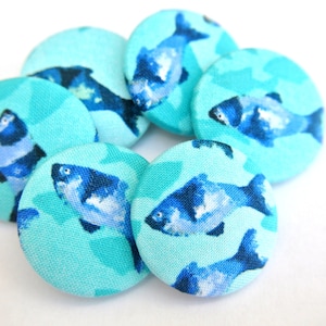 Fish Fabric Buttons: Handmade Cotton Covered Buttons (32mm)