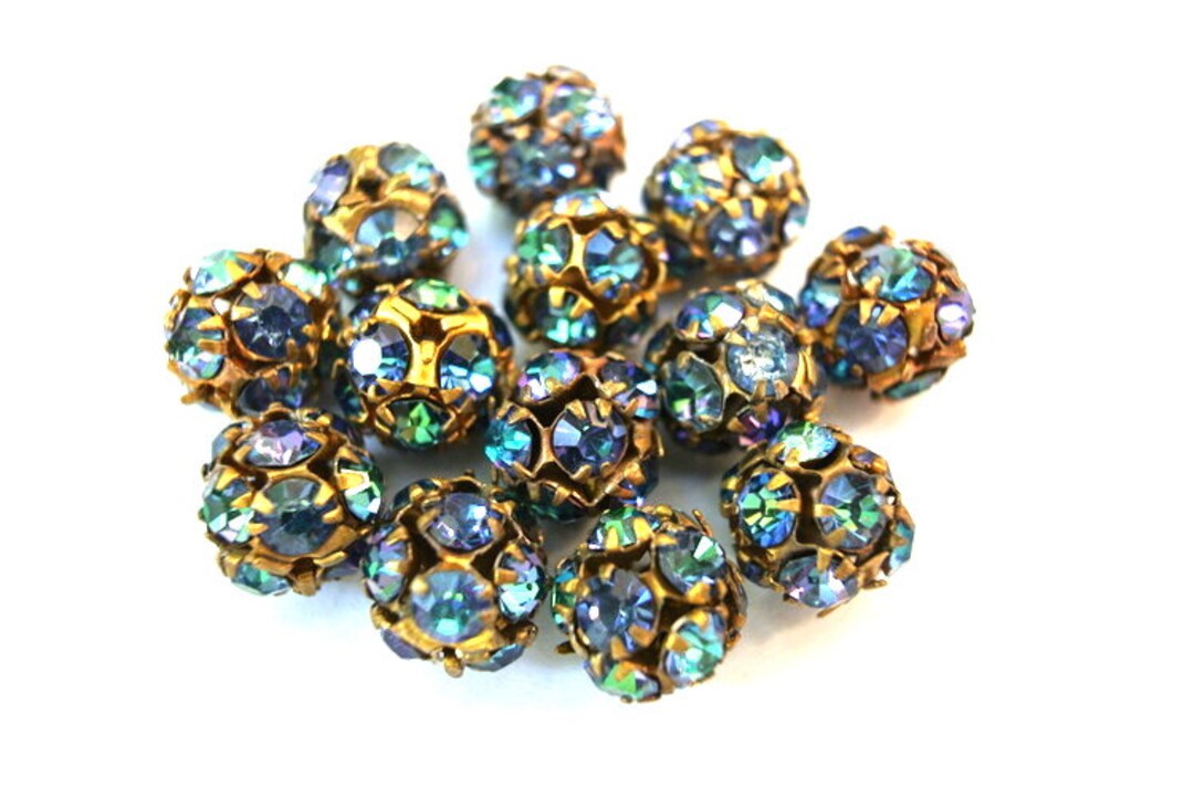 2pcs Vintage Swarovski Beads Unique Shades Crystals in Brass Etsy