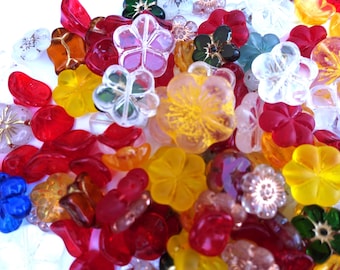 Czech Glass Bead Mix Glass Flowers Translucent (50 gram)