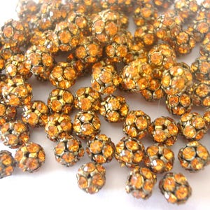 6pcs Vintage Swarovski beads 8mm warm shade crystals in metal gold color setting creating ball bead