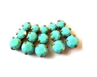 5 Vintage Swarovski opaque turquoise jewelry findings 3 rhinestone crystals in brass setting