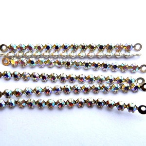 6 Vintage Swarovski crystal connector beads, 14 AB clear crystals in silver color metal setting- RARE