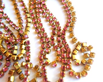 Cadena vintage de 45 cm (18") con diamantes de imitación Swarovski: cristales rosas, engaste de latón.