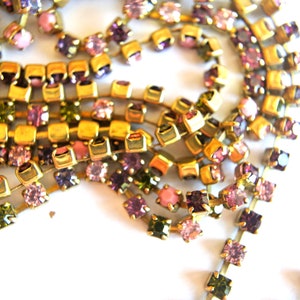 Vintage Swarovski łańcuszek z kryształkami: różne kolory, oprawa mosiężna (18 cali)