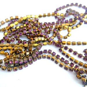 Vintage Swarovski łańcuszek z kryształkami: oprawa mosiężna, różne kolory (18 cali)