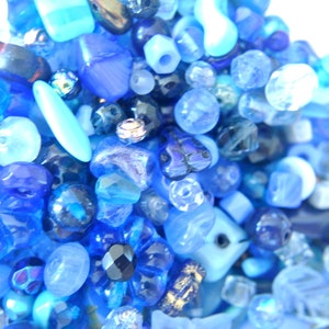 Mix glass beads, 50 gram, all are CZECH high quality beads in range of blue shades