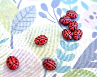 20 Marienkäfer Glasschliffperlen, Böhmische Perlen, Käferperlen für Kinder geeignet, 8mm rot mit schwarz