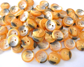 10 Vintage plastic buttons, combination of yellows shades and grey, 15mm