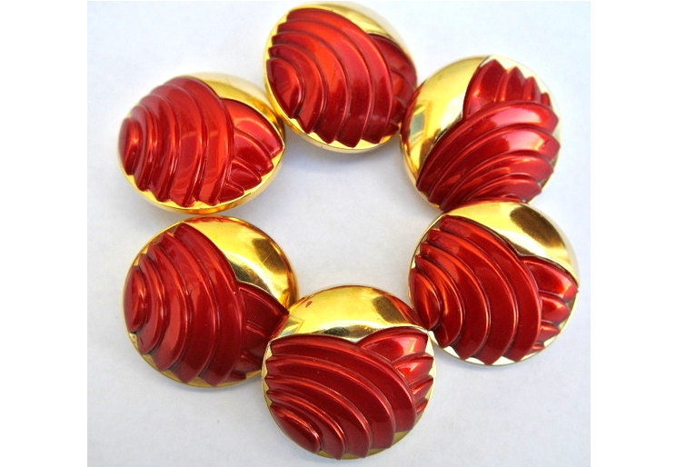 Lot De 6 Boutons Vintage 28 Mm - Plastique Rouge-rosé Ajouré, Fabriqué En France