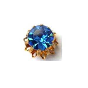 Antique vintage Swarovski cabochon, blue crystal cut 1100 mounted in brass setting image 1