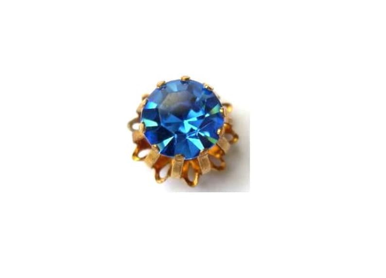 Antique vintage Swarovski cabochon, blue crystal cut 1100 mounted in brass setting image 1