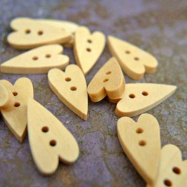 20 Buttons wood heart buttons 21mmX10mm