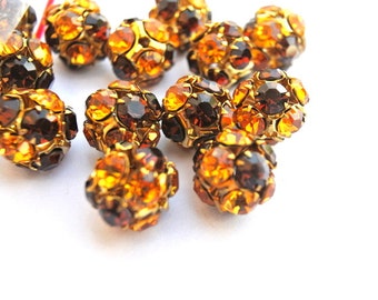 6 vintage Swarovski-kristallen bolkralen 13 mm: zeldzame messing zetting