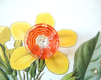 6 Vintage antique buttons crystal painted red on clear glass, Czech, 18mm
