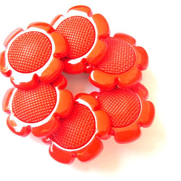 6 Flower buttons red plastic, NEW BUTTONS-choose size