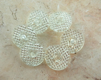 6 Vintage Light Blue Glass Buttons, 17mm