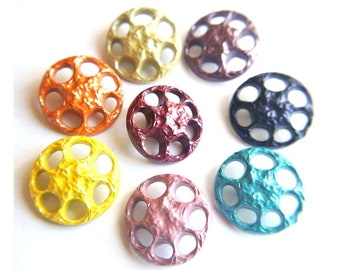 8 Vintage flower buttons 8 colors plastic buttons jewel lace pattern 25mm