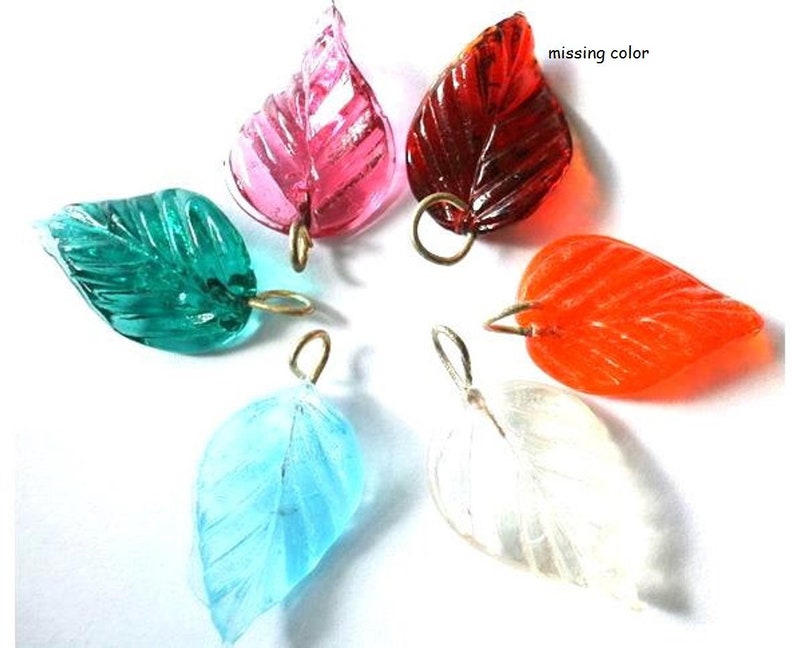 48 Vintage glass dangling beads leaf shape 8 colors 27mm X15mm Etsy
