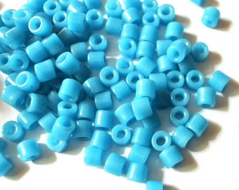 50 VINTAGE glass beads, blue tube shape 6mm, hole 3mm