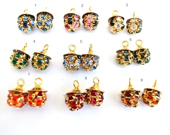 Vintage Swarovski-kristallen bol kraal 11 mm, bungelende kralen strassteentjes in messing setting: selecteer kleur, 2 kralen