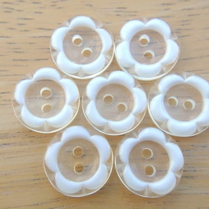 10 bottoni vintage a forma di fiore, fiore bianco su bottoni di plastica traslucida da 15 mm, bottoni artistici