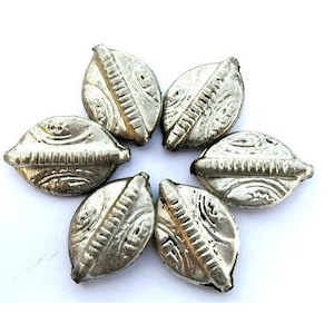7 Ethnic style unique shape metal beads silver color with black, vintage beads 34mmx23mm