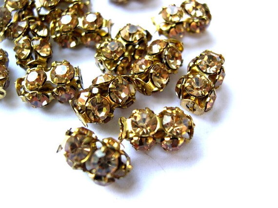 2 Vintage SWAROVSKI beads rhinestones crystals in metal setting genuine 1100 made in Austria