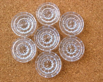 6 Antique vintage buttons translucent, blue, ornament,18mm, great for button jewelry