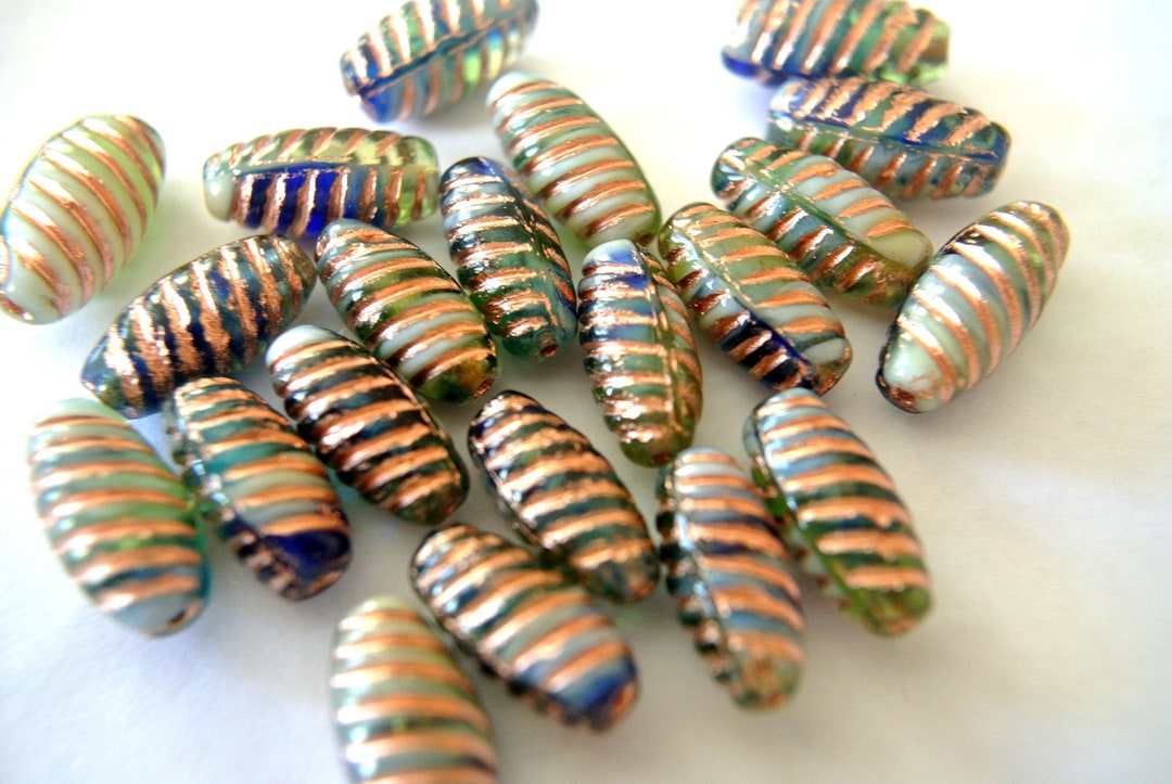 12 Czech Glass Beads 14mmx7mm Unique Shades Shade Czech Beads Etsy