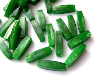 30 Vintage beads, lucite green plastic faceted beads 16mmX4mm