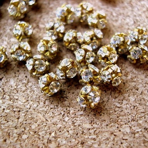 10 Vintage Swarovski crystal ball beads, 4mm, clear rhinestones in brass setting RARE image 2