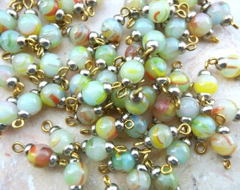 20 Vintage connector stone beads with metal MADE IN AUSTRIA-green shades on white