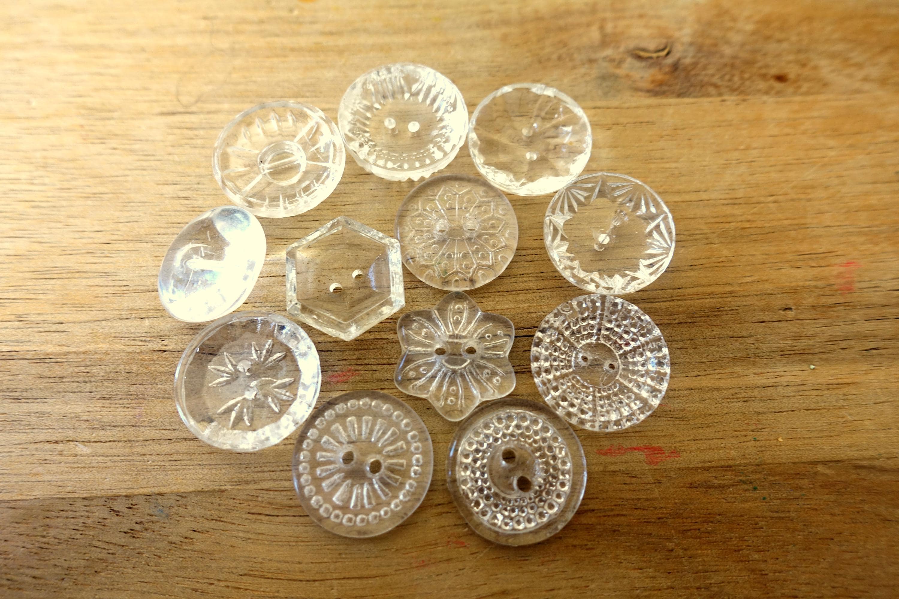 12 Antique Vintage GLASS Czech Crystal Buttons Assorted Shapes and