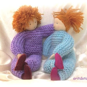 Jongen en meisje, zegenkaart, afdruk van mijn gebreide Waldorf-poppen, kinderkunst, kinderkamerkunst, Waldorfkunst, KLEINE PRINT