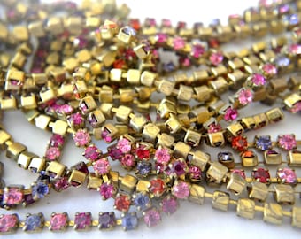 Cadena vintage de diamantes de imitación Swarovski: colores surtidos, engaste de latón, 45 cm (18 pulgadas)