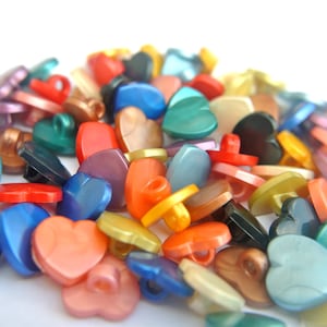 10 Buttons, vintage plastic buttons heart shape small plastic buttons 12mmx11mm, 12 colors-select color
