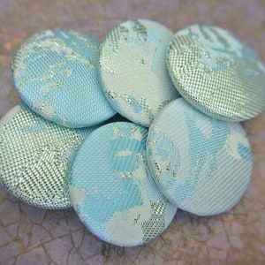 6 Fabric Covered Buttons, Handmade Buttons,light Blue With Gold Color ...