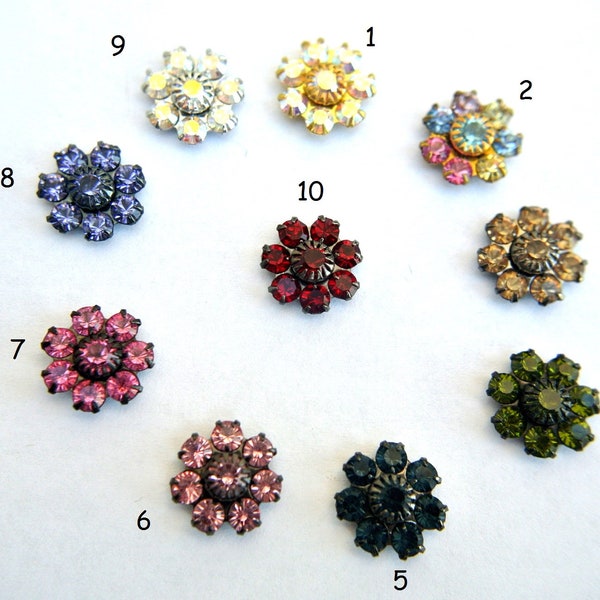 6 SWAROVSKI flower cabouchon , antique vintage, embeded crystals, 11mm-select your color