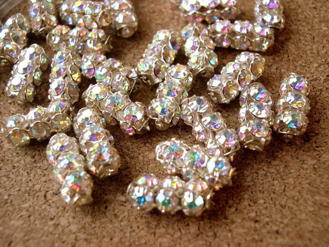2 Vintage SWAROVSKI Beads Clear Rhinestones Crystals in Metal Setting