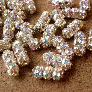 Vintage Swarovski AB Rhinestone Beads: Silver Metal Setting, Austria , select amount