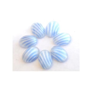 6 Vintage glass cabochon  oval, white milk with blue stripes 14mmx10mm, flatback, high quality
