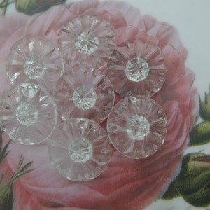 6 Vintage glass buttons unique rays design very light blue transparent 19mm beautiful for button jewelry