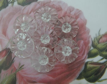6 Vintage glazen knopen uniek stralen ontwerp zeer lichtblauw transparant 19mm mooi voor knoopjuwelen