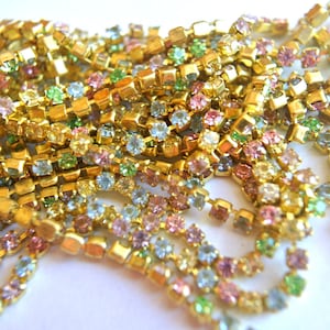 18 inches Vintage Swarovski strass chain, rhinestone chain, Swarovski crystals embedded in brass setting-Swc20