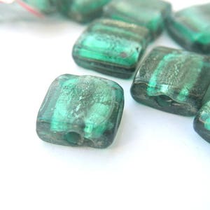 6 Beads, glass foil beads, vintage large glass beads 21mmx21mmx9mm