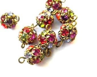 6 piezas de cuentas de cristal Swarovski vintage con forma de bola, de 8 mm, en colores surtidos, con pedrería engastada en latón.