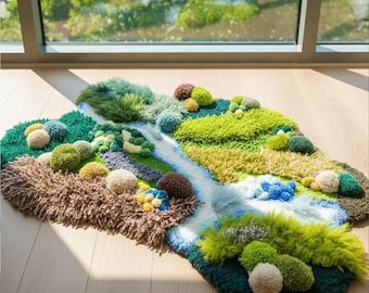 Tapis fait main en mousse, tapis lavable inspiré de la nature pour la vie, la salle à manger, la chambre d'enfants, cadeaux de dernière minute