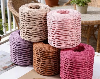 Raffia Cord Yarn, Summer DIY Crochet Material for Straw Hats & Woven Bags