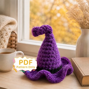 Stor häxhatt virkad i PDF-format, Halloween Amigurumi dekorationshandledning, digital nedladdning, läskig hösthemprydnad